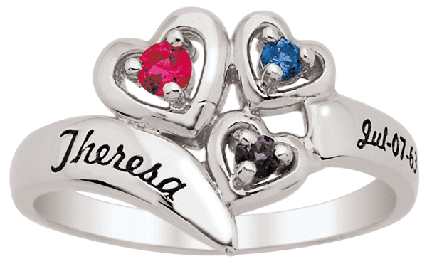 Personalized Triple Heart Ring with Optional Engraving in Sterling Silver