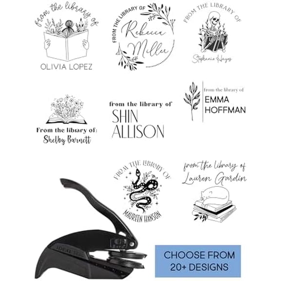 Personalized Trodat Book Embosser or Custom Library Stamp  from The Library of Design with Name  Self Inking, Wood Handle or Embosser  Teacher Gift, Book Lover Gift, Ex Libris Custom Seal