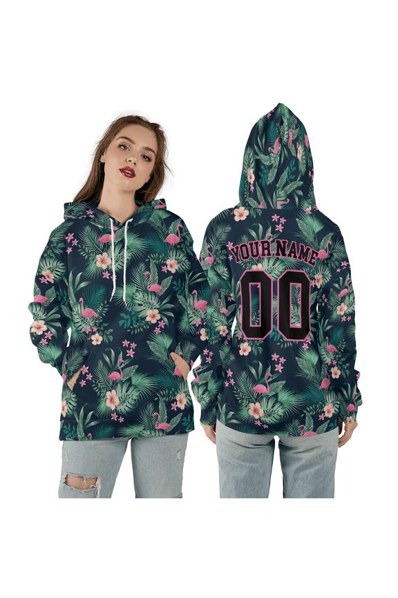 Personalized Tropical Flamingo 3D Pullover Hoodie, Summer Beach Custom 3D Hoodie, Floral Hawaiian Pattern All-Over Print Hoodie