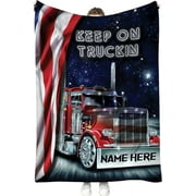 Personalized Truck Blanket with Name, Custom Trucker Sherpa Fleece Throw Blankets, Truck US Flag Blanket, Gifts for Trucker Truck Driver