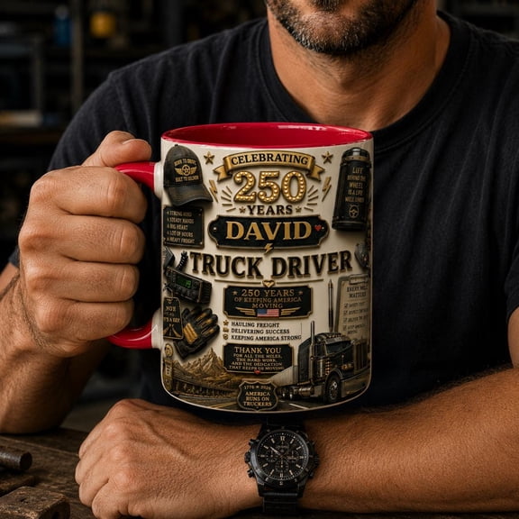 Personalized Truck Driver Mug, Custom Name Coffee Cup, 250 Years Celebration Gift