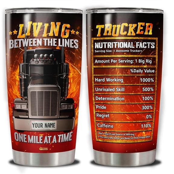 Personalized Truck Tumbler With Lid 20oz 30oz Drinking Cup Novelty Trucking Stainless Steel Insulated Travel Mug Customized Gifts Name For Truckers Dad Husband Trucker Driver Teamster