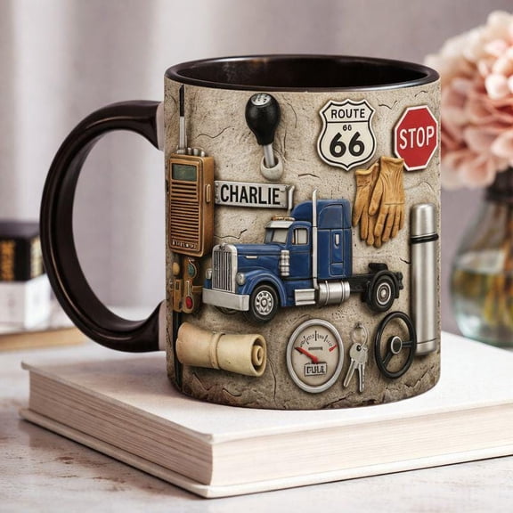 Personalized Trucker Mug, Truck Driver Coffee Mug, Vintage Semi Truck Design Ceramic Cup, Gift for Truck Drivers
