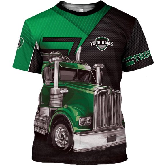 Personalized Trucker Shirt Custom US Flag Truck Driver Hoodie T-Shirt Funny Trucker Shirts Gift 3D for Men & Women Trucking (Green, S)