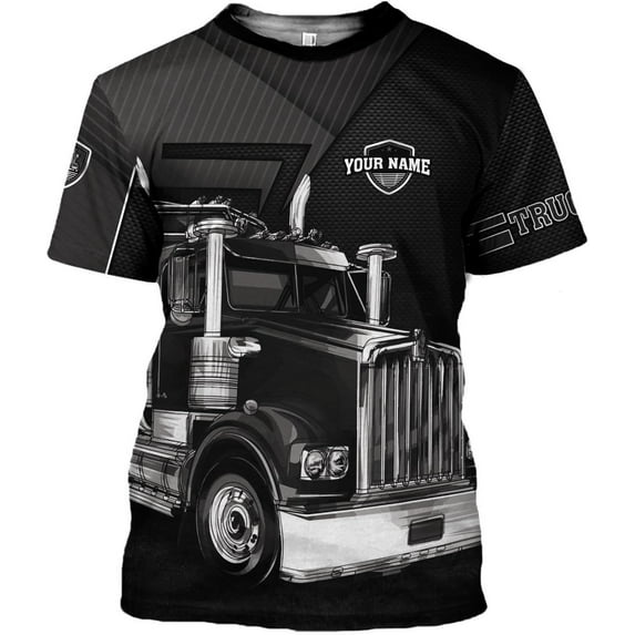 Personalized Trucker Shirt Custom US Flag Truck Driver Hoodie T-Shirt Funny Trucker Shirts Gift 3D for Men & Women Trucking (Grey, M)