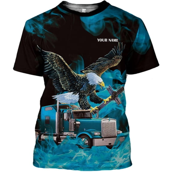 Personalized Trucker Shirt Custom US Flag Truck Driver Hoodie T-Shirt Funny Trucker Shirts Gift 3D for Men & Women Trucking (Teal, M)