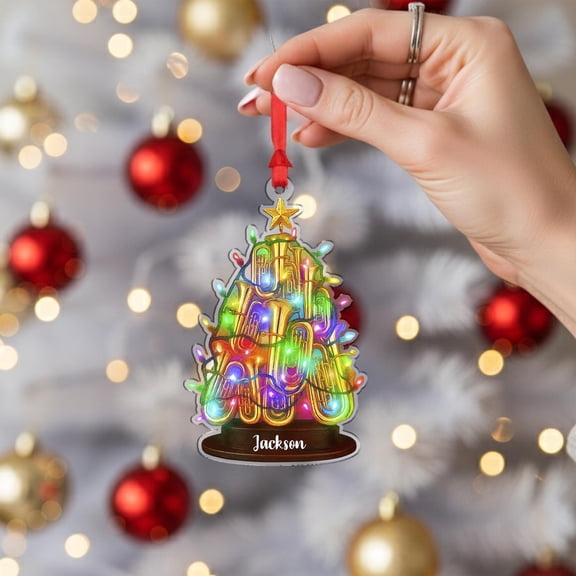 Personalized Tuba Acrylic Christmas Ornament with Colorful Lights Custom Name Music Band Holiday Tree Decor, Brass Player Home Keepsake