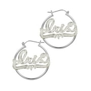 Personalized Tube Hoop Name Earrings with Beading and Rhodium