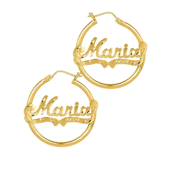 Personalized Tube Hoop Script Name Earrings with Diamond Cut