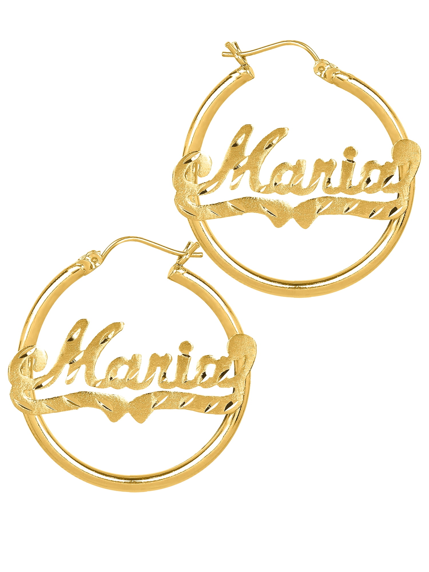 Personalized Tube Hoop Script Name Earrings with Diamond Cut