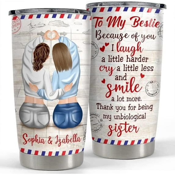 Personalized Tumbler Letter To My Bestie Custom 20oz Tumblers with Lid Gift for Sister Best Friends Woman Girl Friendship Soul Sister Christmas Birthday