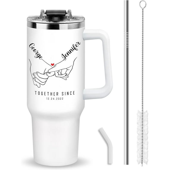 Personalized Tumblers With Names, Custom 40 Oz Tumbler With Handle Straw, Travel Coffee Tumbler Cup Mug For Women Men, Customized Anniversary Birthday Gifts For Boyfriend Girlfriend Couple