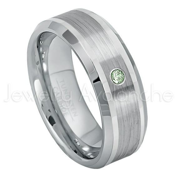 Personalized Tungsten Wedding Band - 0.07ct Solitaire Alexandrite Ring - 8mm Beveled Edge Tungsten Ring - Custom Made June Birthstone Ring TN002