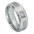 thumbnail image 1 of Personalized Tungsten Wedding Band - 0.07ct Solitaire Amethyst Ring - 8mm Beveled Edge Tungsten Ring - Custom Made February Birthstone Ring TN002, 1 of 1