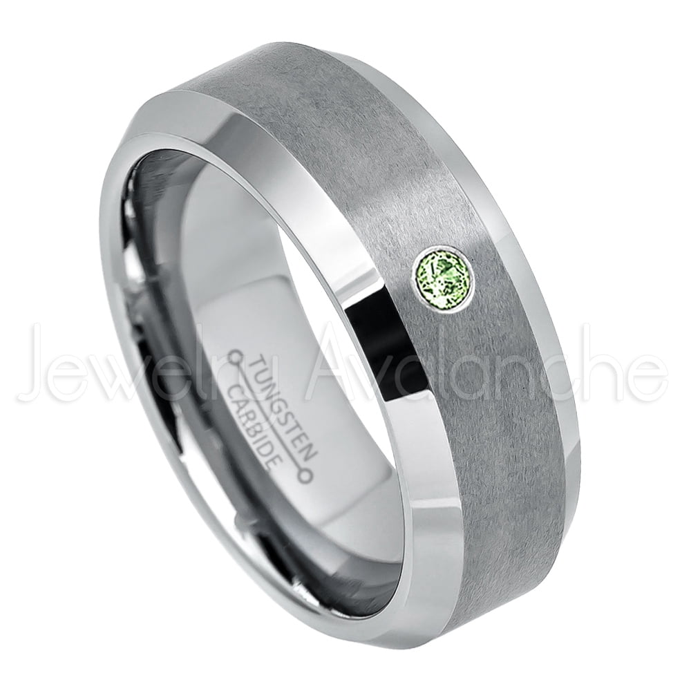 Personalized Tungsten Wedding Band Solitaire Green