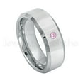 thumbnail image 1 of Personalized Tungsten Wedding Band - 0.07ct Solitaire Pink Tourmaline Ring - 8mm Beveled Edge Polished Tungsten Ring - Custom Made October Birthstone Ring TN009BS, 1 of 1