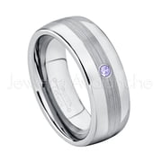 Personalized Tungsten Wedding Band - 0.07ct Solitaire Tanzanite Ring - 8mm Mens Dome Tungsten Ring - Custom Made December Birthstone Ring TN022BS