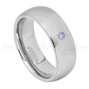 Personalized Tungsten Wedding Band - 0.07ct Solitaire Tanzanite Ring - 8mm Polished Dome Tungsten Ring - Custom Made December Birthstone Ring TN013BBS