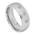 thumbnail image 1 of Personalized Tungsten Wedding Band - 0.21ctw Amethyst 3-stone Band - 8mm Polished Dome Tungsten Ring - Custom Made February Birthstone Ring TN013BBS, 1 of 1