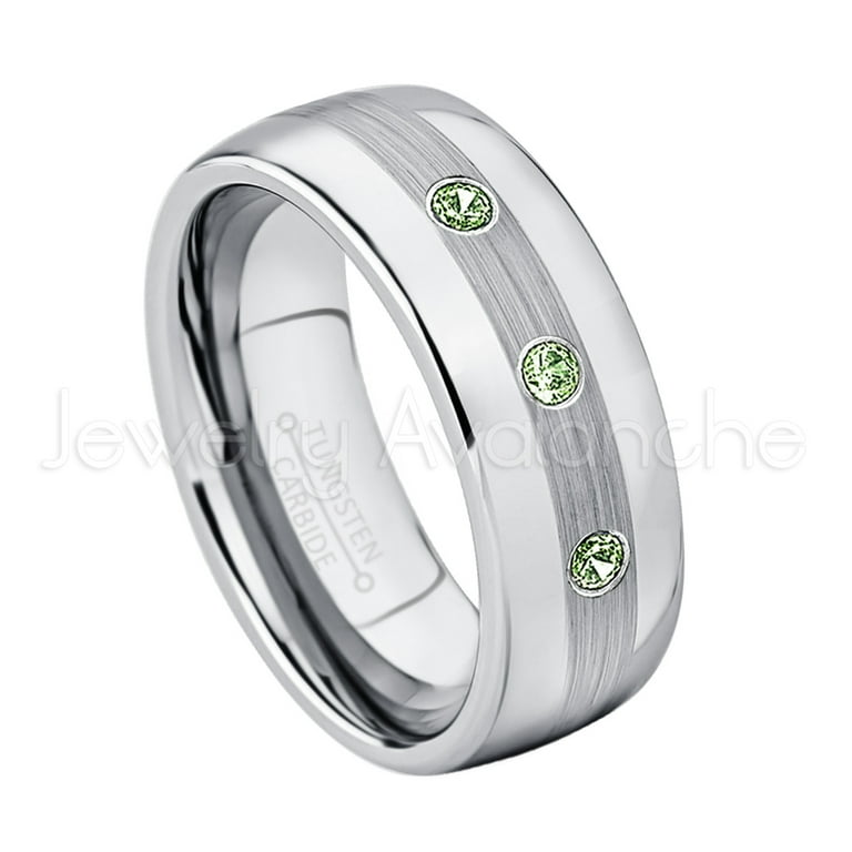 Personalized Tungsten Wedding Band Green Tourmaline