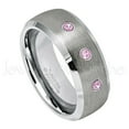 thumbnail image 1 of Personalized Tungsten Wedding Band - 0.21ctw Pink Tourmaline 3-stone Band - 8mmSemi-Dome Beveled Edge Tungsten Ring - Custom Made October Birthstone Ring, 1 of 1