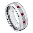 thumbnail image 1 of Personalized Tungsten Wedding Band - 0.21ctw Ruby 3-stone Band - 8mm Mens Dome Tungsten Ring - Custom Made July Birthstone Ring TN022BS, 1 of 1