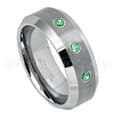 thumbnail image 1 of Personalized Tungsten Wedding Band - 0.21ctw Tsavorite 3-stone Band - 8mm Beveled Edge Mens Tungsten Ring - Custom Made January TN003BS, 1 of 1