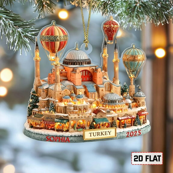 Personalized Turkey Cappadocia Hot Air Balloons Ornament 2025, 2D FLAT Acrylic Custom Travel Souvenir