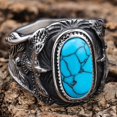 thumbnail image 1 of Unisex Turquoise Gemstone Ring Stainless Steel Eagle Inlaid Design Polished Metal Band Fashion Jewelry For Men Women, 1 of 11