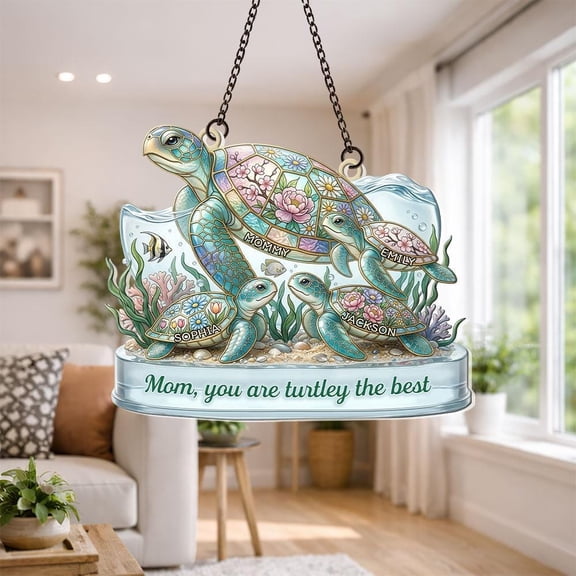 Personalized Turtle Family Suncatcher Acrylic Custom Names Window Hanging Mom Gift