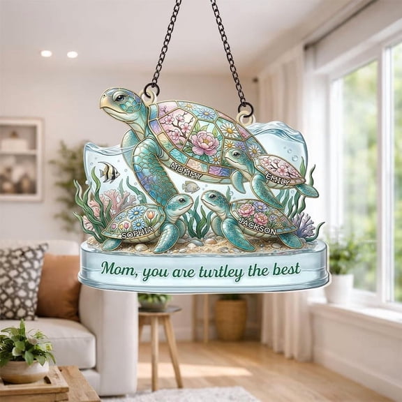 Personalized Turtle Family Suncatcher Mom Gift Custom Names Acrylic