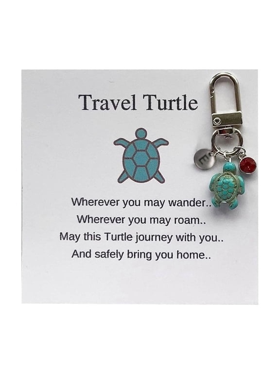 Personalized Turtle Keychain 26 Letter Alphabet Surname Charm with Gemstone Travel Gift