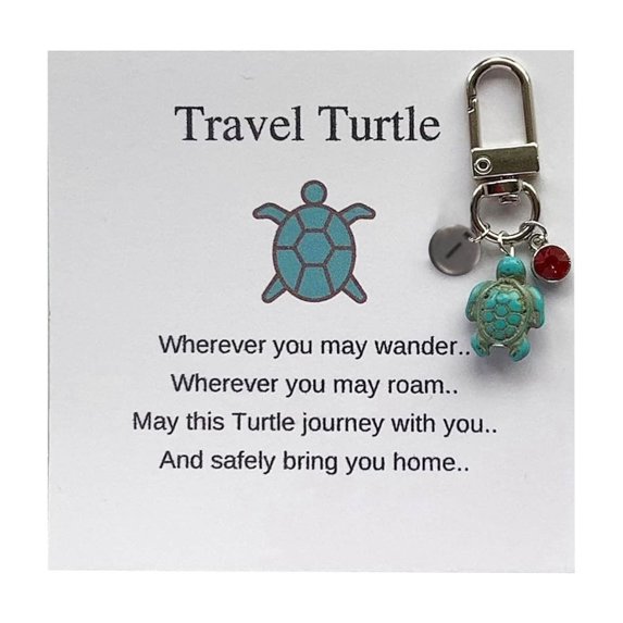 Personalized Turtle Keychain with 26 Letter Initial Charm Handmade Travel Gift