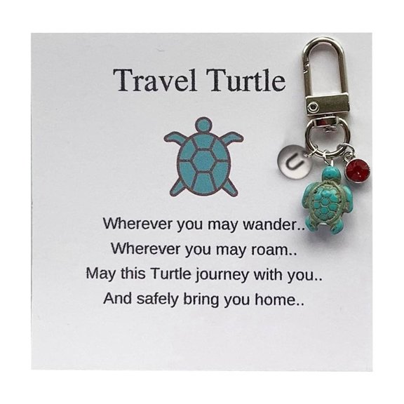 Personalized Turtle Keychain 26 Letter Alphabet Surname Charm with Gemstone Travel Gift