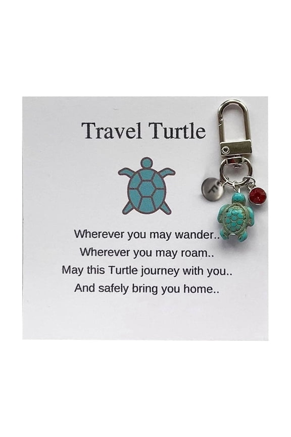 Personalized Turtle Keychain with 26 Initial Letters Handmade Gemstone Jewelry Pendant Travel Gift for Family Friends (9x9cm)