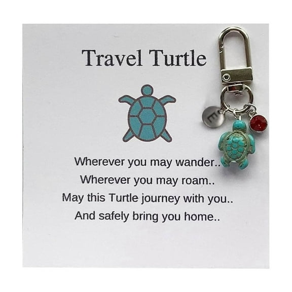 Personalized Turtle Keychain with Initial Charm Gemstone Pendant Travel Gift