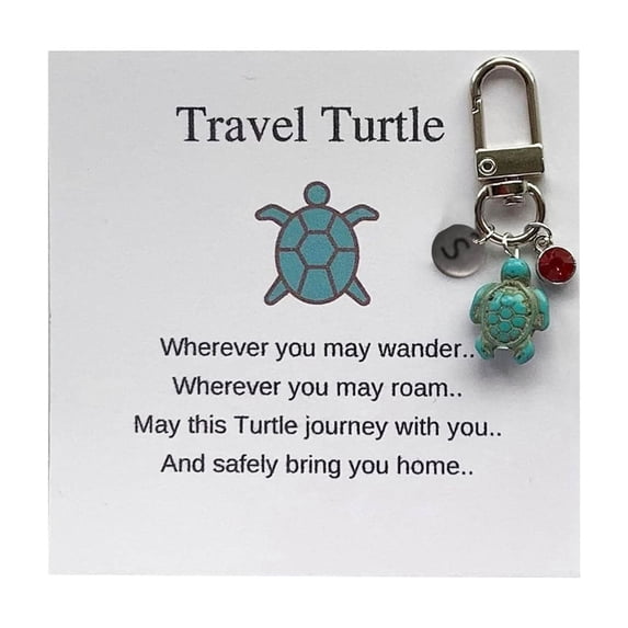 Personalized Turtle Keychain with Initial Charm Gemstone Pendant Travel Gift