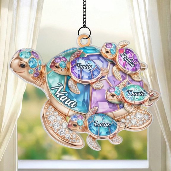 Personalized Turtle Suncatcher Acrylic Custom Family Names Window Hanging Mother's Day Gift