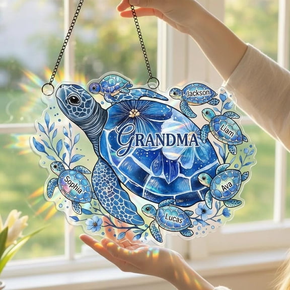Personalized Turtle Suncatcher Acrylic Custom Name Window Hanging Grandma Gift