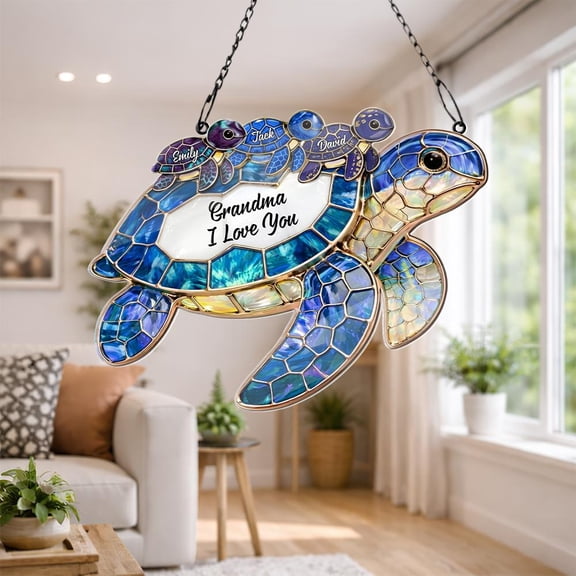 Personalized Turtle Suncatcher Acrylic Custom Names Window Hanging Grandma Gift