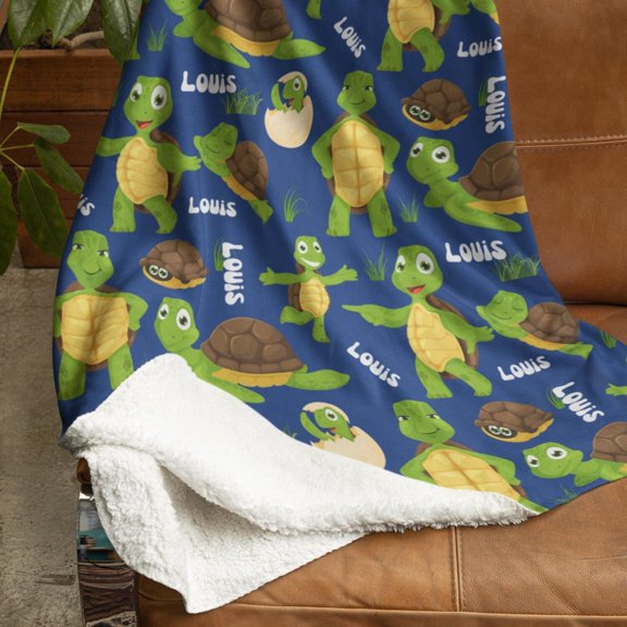 Personalized Turtles, Customized Name, Custom Turtle, Trendy Decor, Customized Cute Turtle Birthday Gift Flannel Blanket