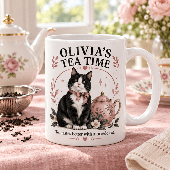 Personalized Tuxedo Cat Black White Ceramic Coffee Mug Tea Lover Gift