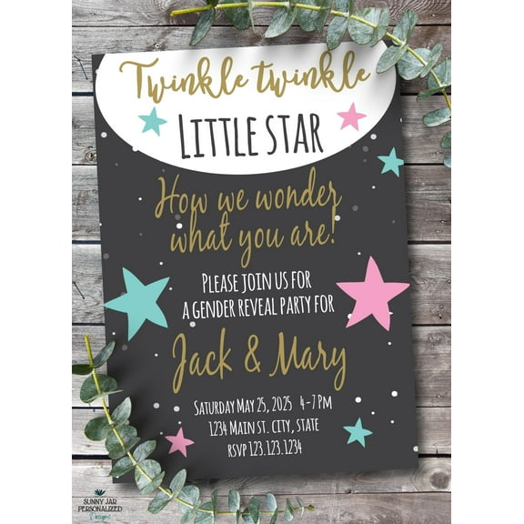 Personalized Twinkle Little Star Gender Reveal Invitation | 25 pack
