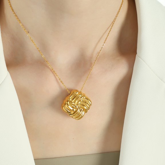 Personalized Twist Ear Clip Titanium Steel Square Texture Necklace