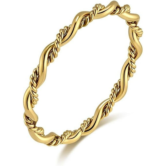Personalized Twist Round Thread Double Strand Braided 18k Gold Plating Titanium Steel Rings for Women Elegant Stainless steel Stackable Ladies Ring