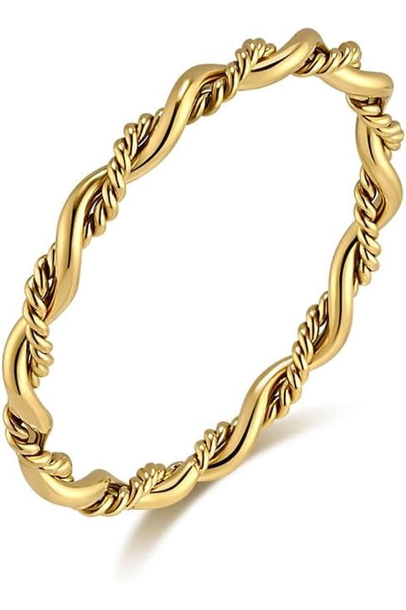 Personalized Twist Round Thread Double Strand Braided 18k Gold Plating Titanium Steel Rings for Women Elegant Stainless steel Stackable Ladies Ring