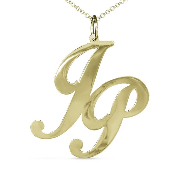 Personalized Two Initial Pendant Necklace Monogram in 14kt Gold Plated Sterling Silver