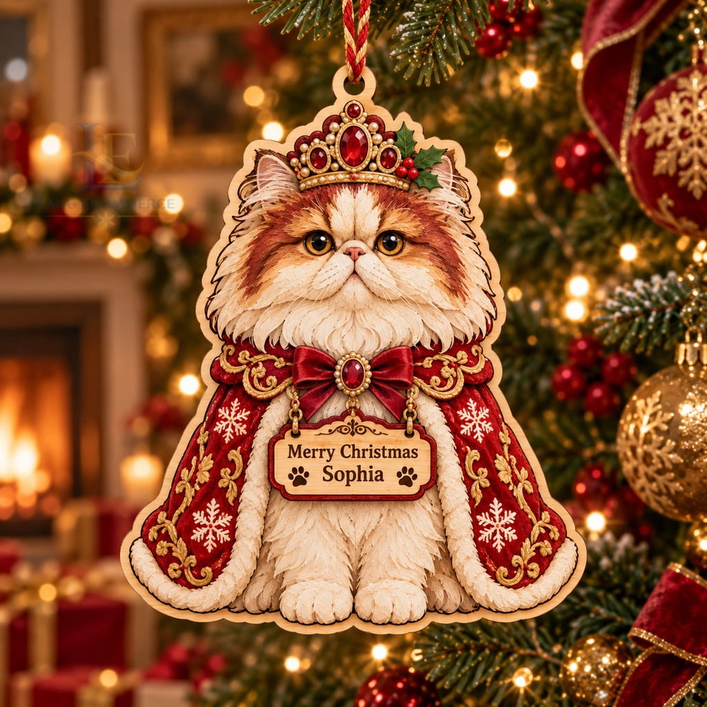 Ruby Ridge Cat Personalized Two-Layer Wood Ornament Persian Cat in Ruby Christmas ...