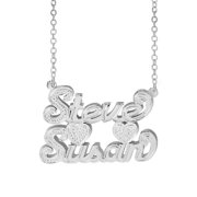 Personalized Two-Name Necklace with Hearts. Beading and Rhodium on First Initial and Hearts