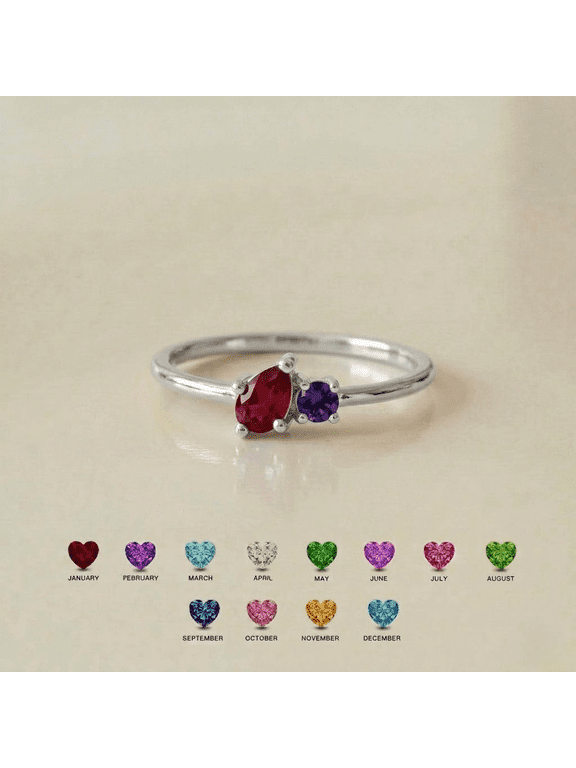 Personalized Two Stone Birthstone Ring for Mom | Custom Family Promise Ring Gift | Minimalist Jewelry for Mother